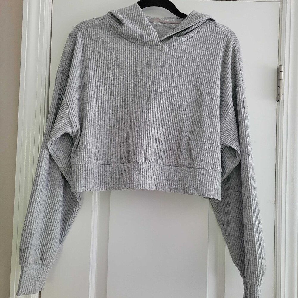 Alo Yoga Grey Muse Hoodie Ribbed Sweatshirt Size S